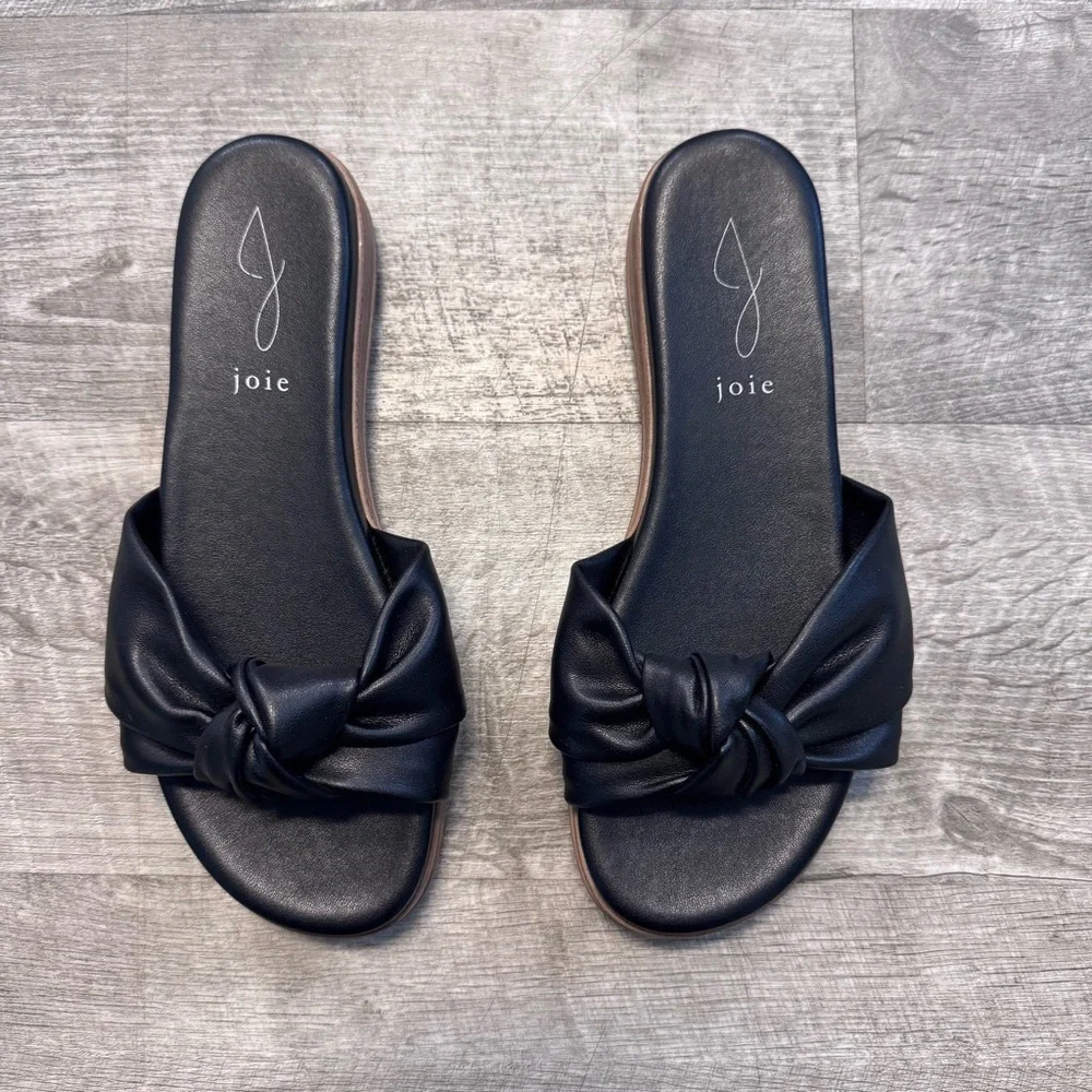 Joie Cecilia Knotted Slip On Sandal Black Leather Womens Sz. 7
